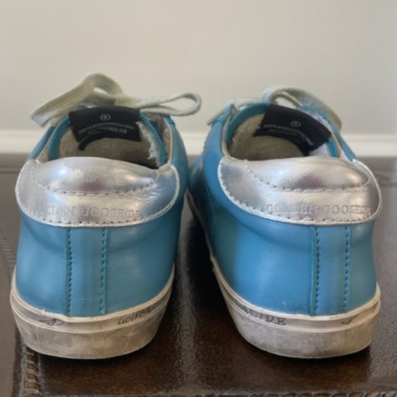 $595 Golden Goose Super-Star Blue Leather w/Silver Star Low-Top Sneakers EU38 - Picture 7 of 12